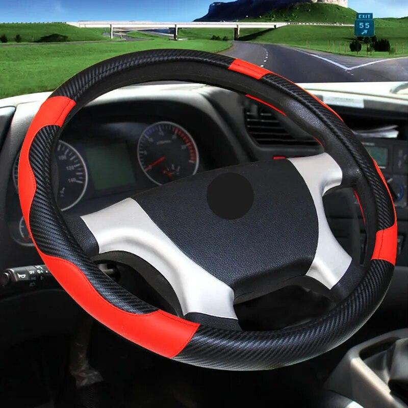 DERMAY  New Car Steering Wheel Cover Size 45cm 47cm 50cm Carbon Fibre+Faux Leather for Car Bus Truck Boat Free Shipping