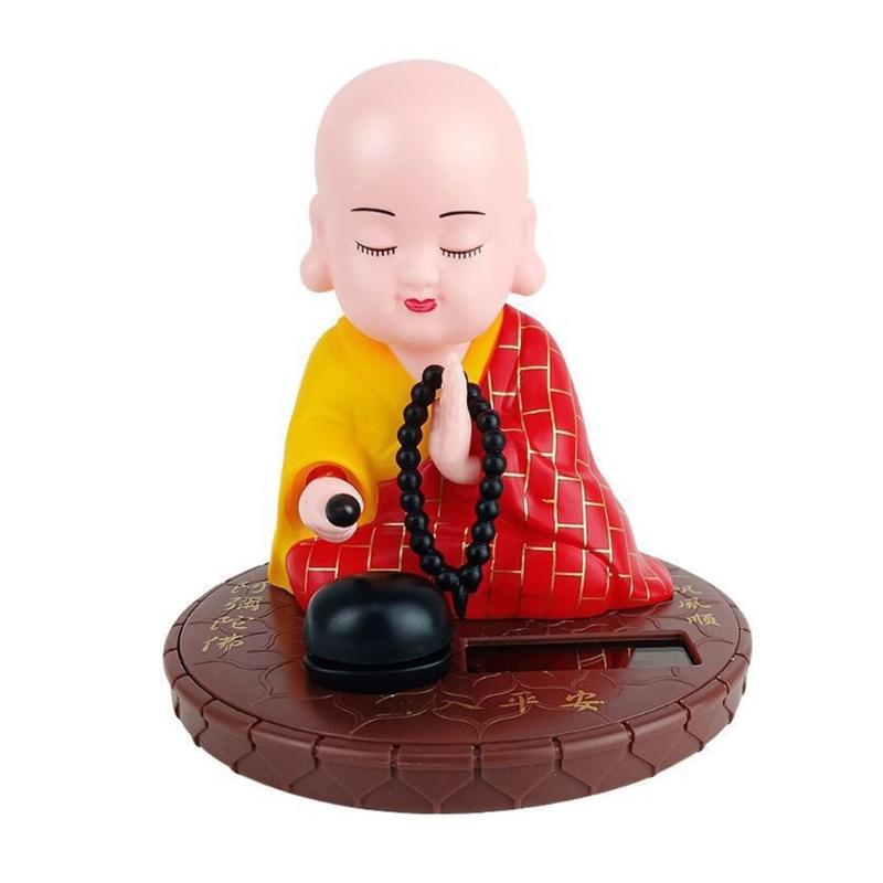 Shaking Monk Sculpture Solar Powered Car Decors Ceramic Decorative Figurine Symbolizing Fortune And Wisdoms