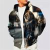 Fashionable Men's Hoodie Autumn/Winter Beast Series 3D Digital Printed Casual Men's Long Sleeve Zipper Hoodie