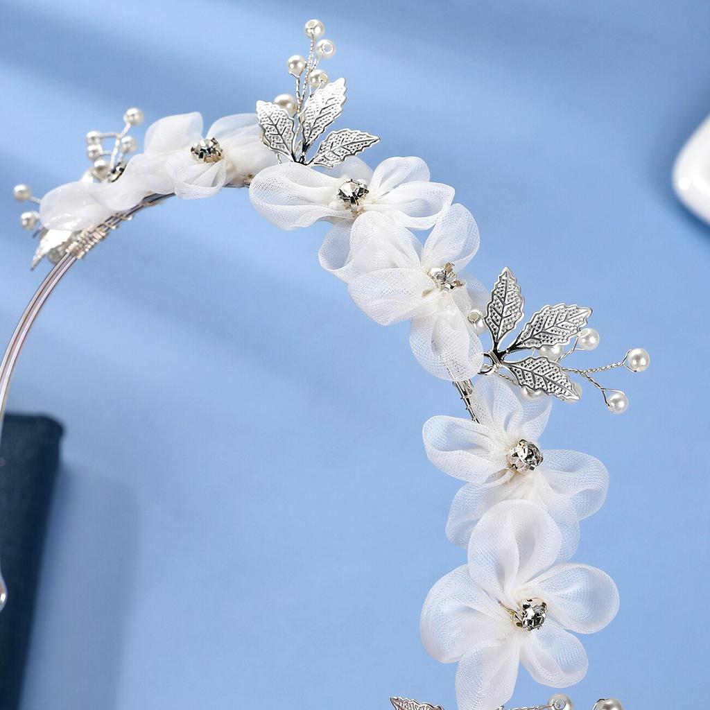 Korean Style Bridal Hair Vine, Forest Vintage Fabric Flower Headpiece, Sweet Silver Hair Accessory for Wedding Updo & Boho Bride