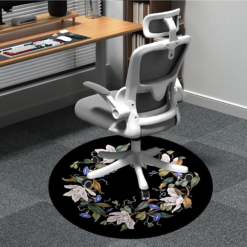 

1PC Floral wreath Chair Carpet for Office, Indoor Non-Slip Washable Carpet, Soft Comfortable Mat For Office Room yy250930097 80cm by 80cm