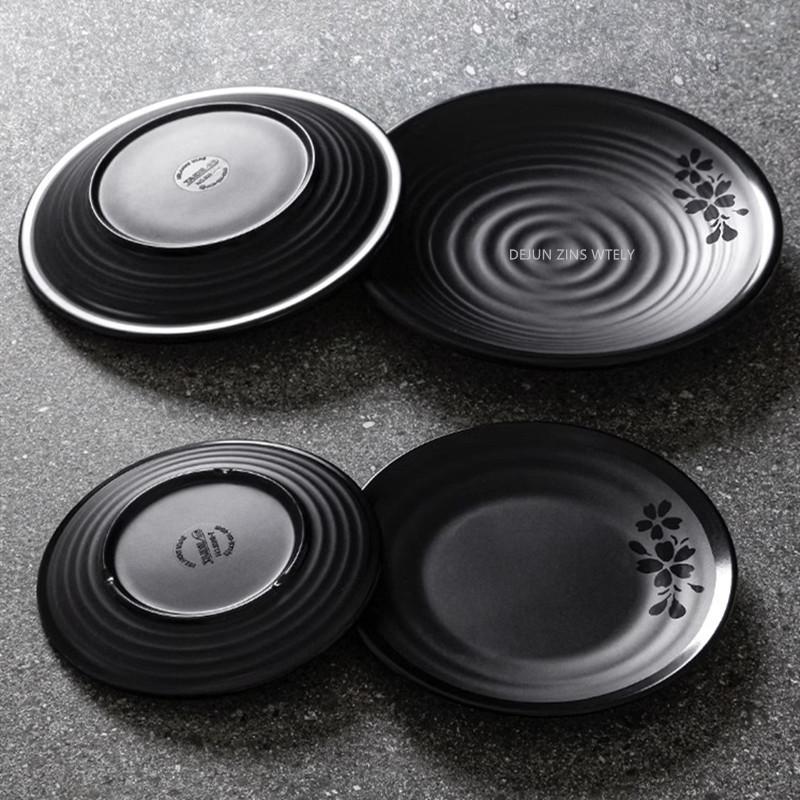 1Pc Black Plastic Frosted Dinner Plate Restaurant Melamine Tableware Japanese Sushi Plates Not Easily Broken Snack Fruit Dishes