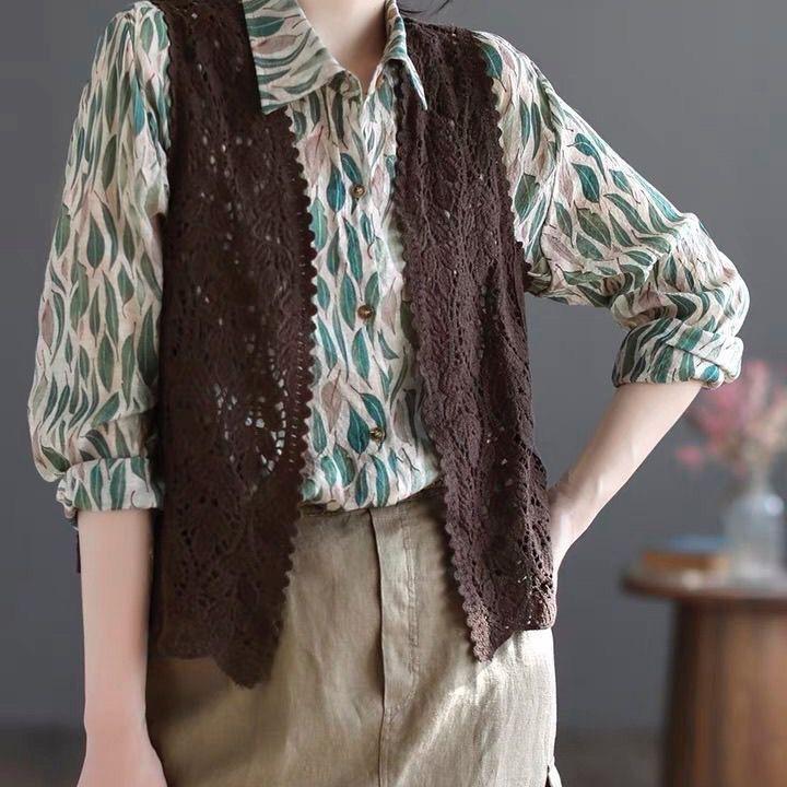Gilet da donna ampio lavorato all'uncinetto estivo nuovo grasso MM gilet vuoto cardigan esterno marea