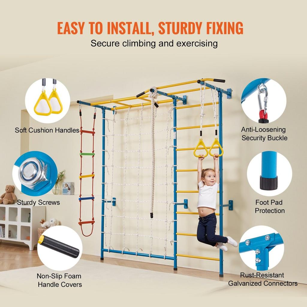 Wall Gym for Kids 7 In 1 Steel Indoor Kids Gym for Exercise Climbing Toys