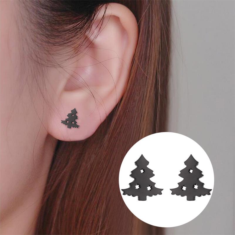 Boucles d'oreilles puces arbre de Noël simples en acier inoxydable