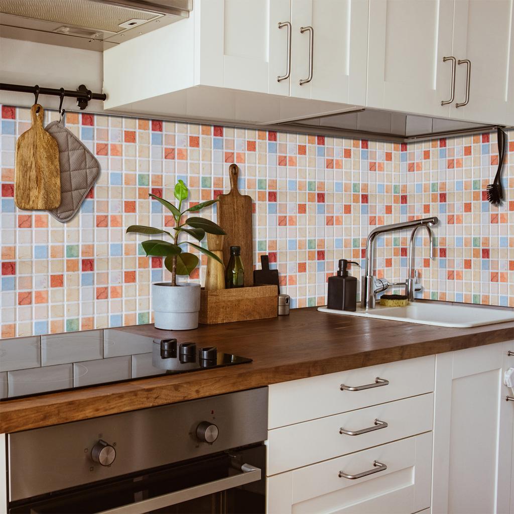 50pcs 3D Waterproof Self-Adhesive Mosaic Tile Wall Stickers, Easy to Install, Suitable for Kitchen Bathroom and Home Decoration