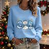 Damen Casual Weihnachtsdruck Rundhals Pullover Langarm Top für die Feierparty