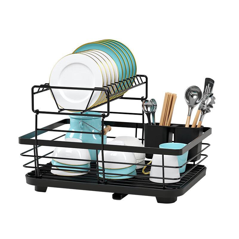 Black Double-Layer Kitchen Dish Drying Rack