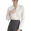 Damen V-Ausschnitt Kragenloses Weißes Chiffonhemd - Knitterarm, Professionelles Langarm-Oberteil für Frühling/Sommer