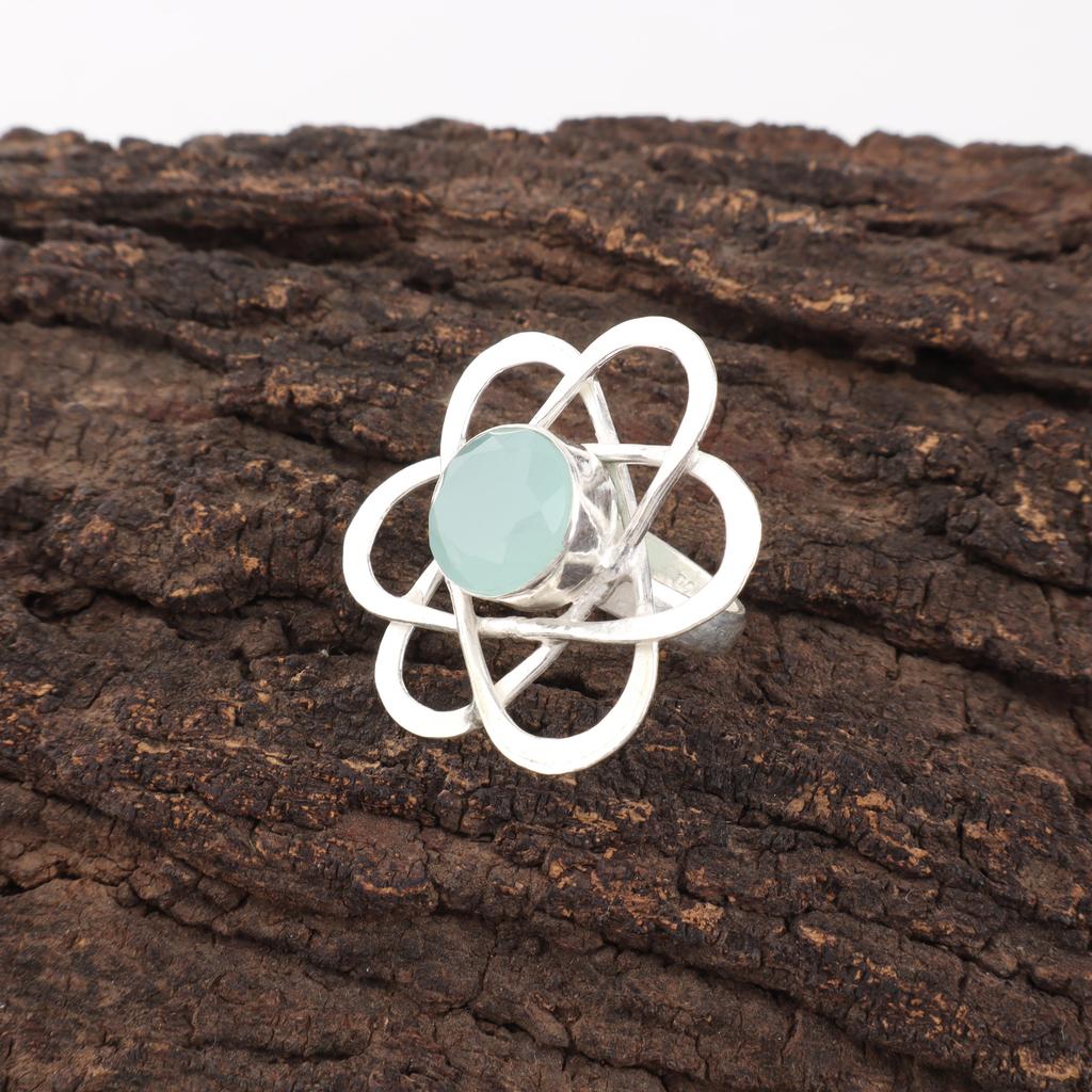 Aqua Chalcedony Handmade Gemstone Ring Jewelry, 925 Solid Sterling Silver Ring Unique Design Jewelry, For Women