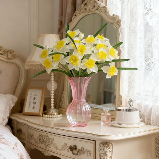 Artificial Daffodil Flowers 18 Inch Spring Faux Silk Narcissus Flower Arrangement Fake Daffodils Bouquet for Home Wedding Decor