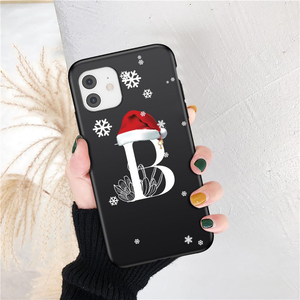 Vánoční dárek Art White Letter A To Z Pouzdro pro iPhone 13 Mini 12 11 13 Pro Max X XS Max 7 8 Plus Cute Red Hat Shockproof Cover