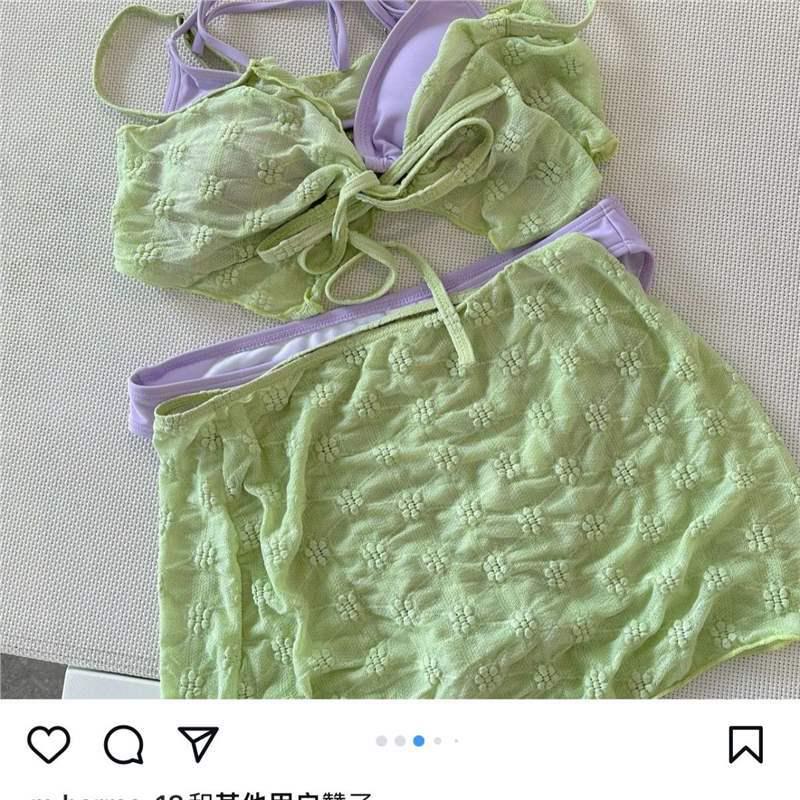 

2024 Сексуальный купальник-бикини из 4 предметов с контролем живота - Студенческий стиль, сказочный купальник Green L