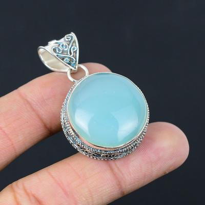 Mothers Day Deal Sterling Silver Aqua Chalcedony Gemstone Wife Pendant Jewelry