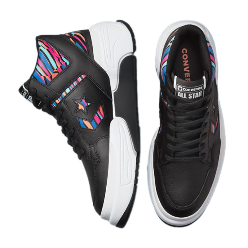 Converse Weapon Series CX Leather Mid-Top Vintage Basketball Shoes Unisex Black and Colour Stitching