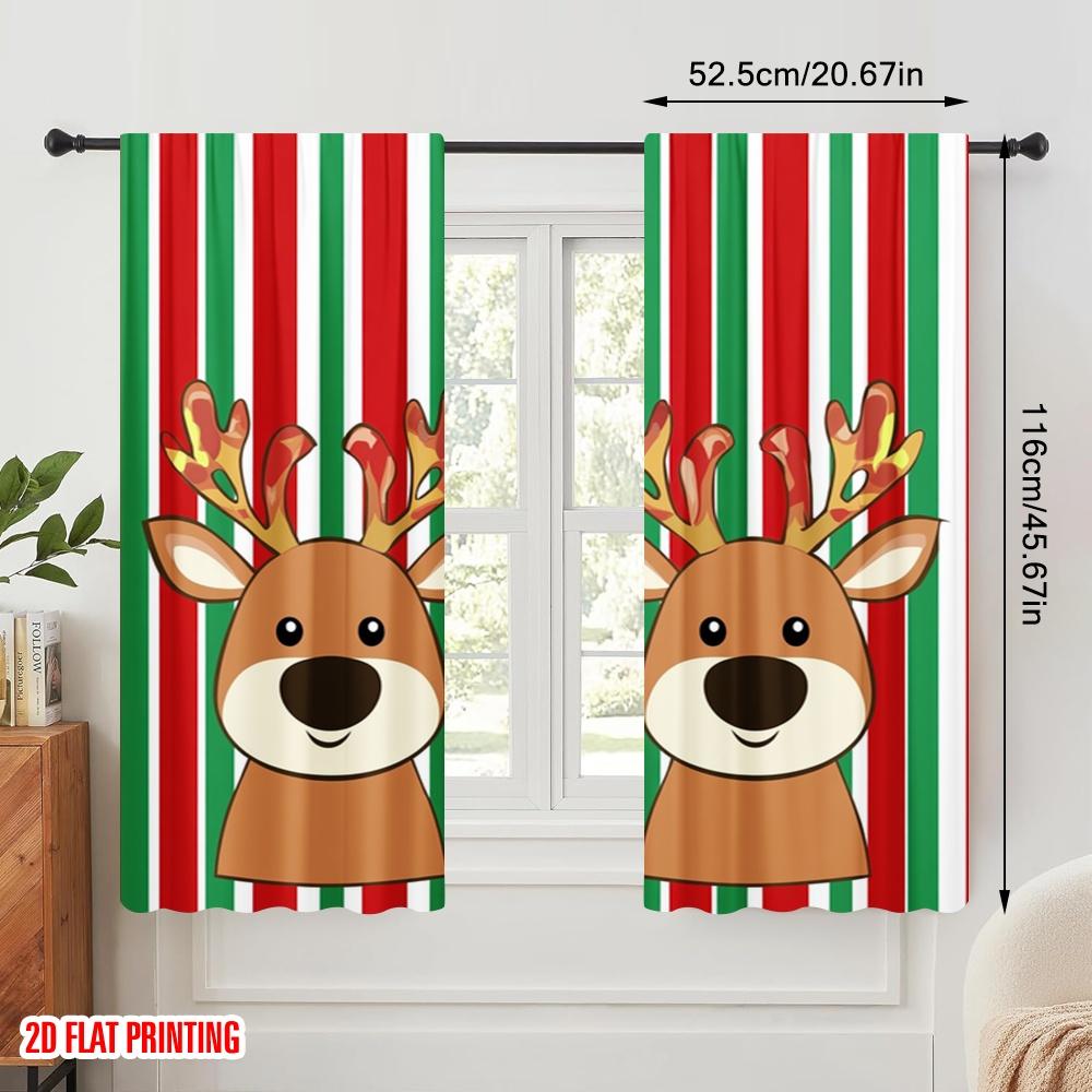 2 Stück, 2D-Flachdruck Vorhänge Niedliches Rentier Weihnachten Festlich (2) Vielseitiger Stoff (ohne Stange) Art Deco Festlich Perfekt für