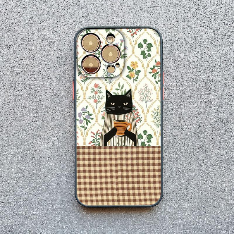 

Striped Flower Black Cat Phone Case For iPhone 17 16 15 11 12 14 13 Pro Max Mini X XS XR 7 Plus 17E Shockproof Hard Cover Fundas iPhone XR