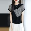 Women Summer Round Neck Short Sleeve Geometric Print Knit Casual Top
