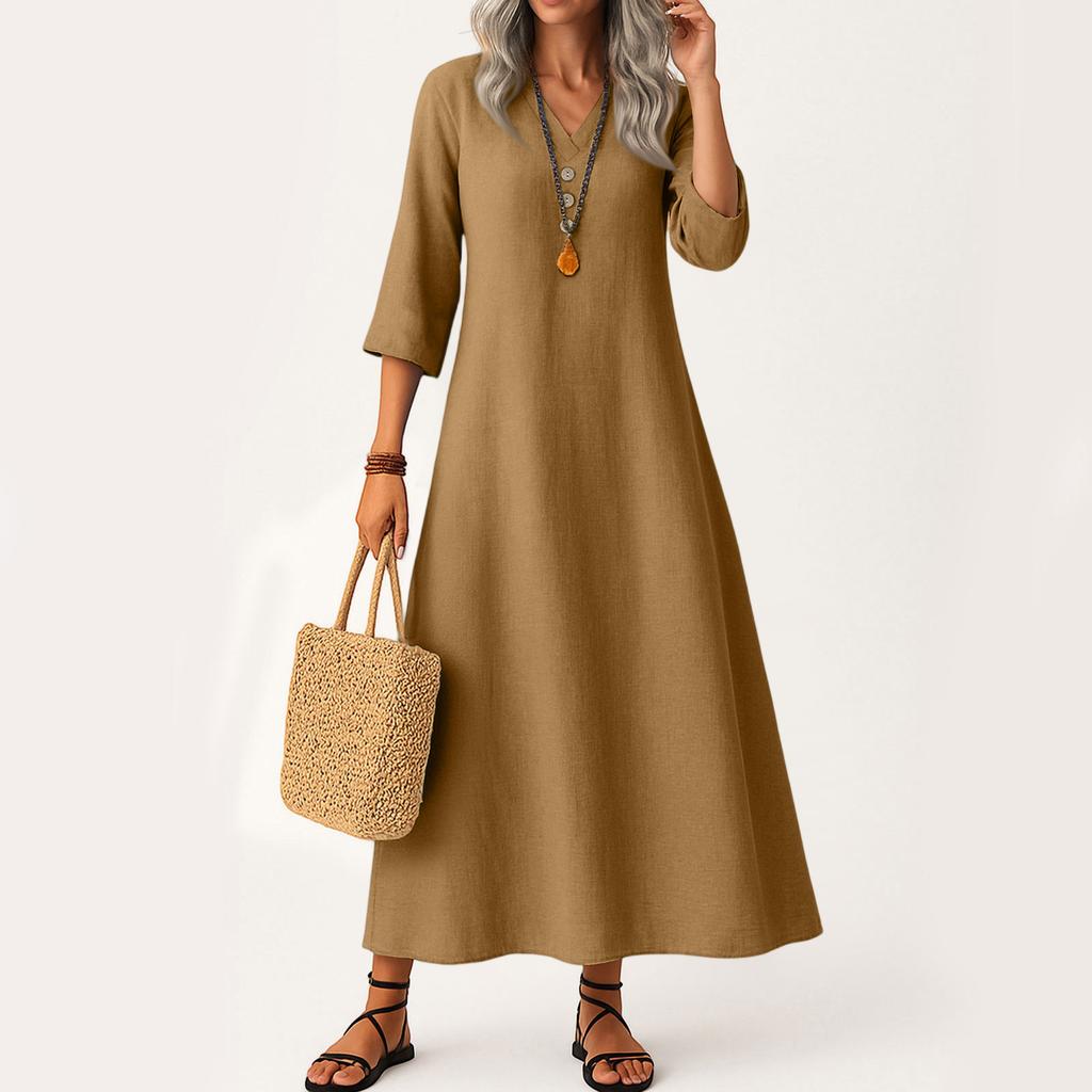 Dress For Women Long Boho Beach Dress Elegant Maxi Dress V-Neck 3/4 Sleeve Dress