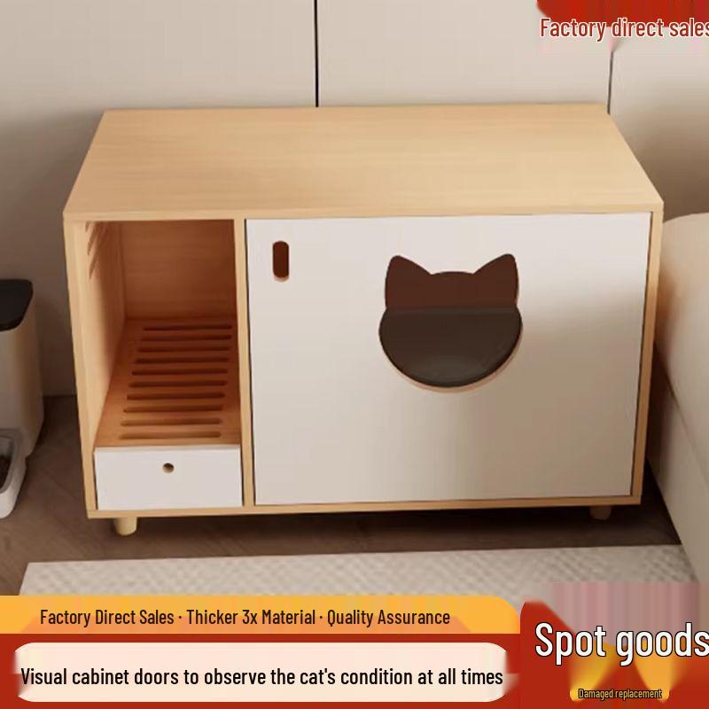 Solid Wood Semi-Closed Cat Litter Cabinet with Anti-Tracking and Anti-Dog Features