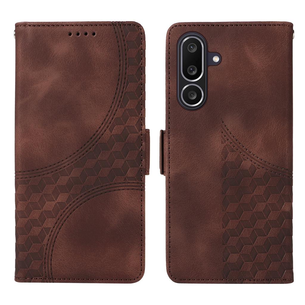 For Samsung Galaxy M56 5G Leather Cases Wallet Rhombus Imprinted Phone Cover Stand with Strap