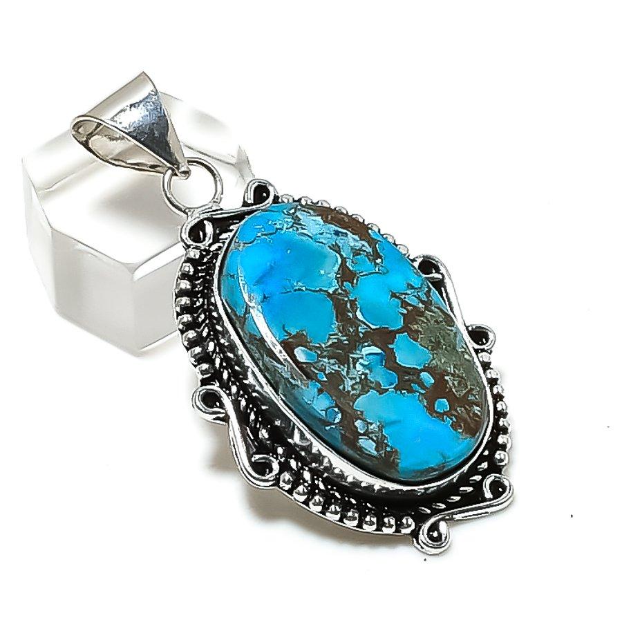 Natural Tibetan Turquoise Gemstone 925 Sterling Silver Pendant 2.05  ETC-14250