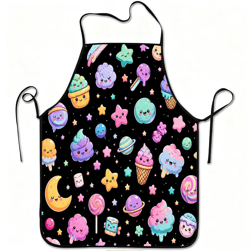 1pc Cute Candy Ice Cream Planet Star Print Apron, Durable And Easy to Clean, Adjustable Waistband, Polyester Material, for Kitchen Cooking, Gardening,