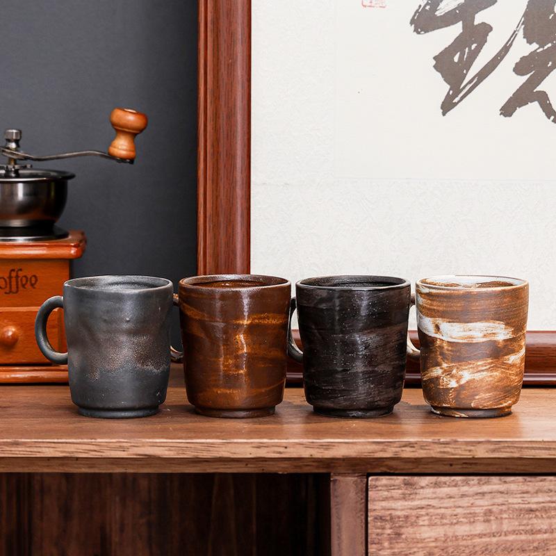 Retro Ceramic Coffee Cup Afternoon Tea American Latte Latte Flower Cup Coarse Pottery Round Ear Cup