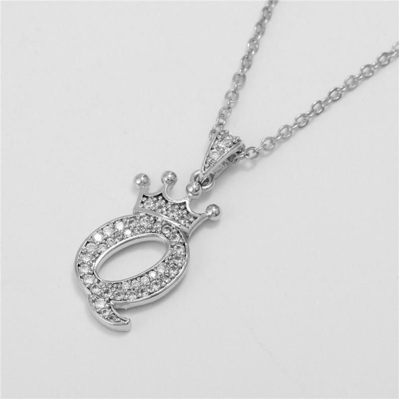 Fashion Cubic Zirconia Crown Letter Pendant Necklace Silver Hip Hop Punk Alphabet Jewelry