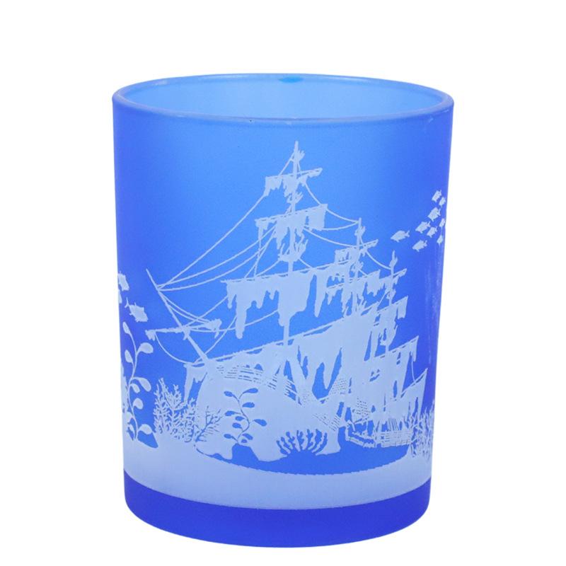 Ocean Glass Candle Holder Blue Series Candle Candle Holder Glass Empty Cup Home Ornament Glass Candle Holder (Blue,7*8)