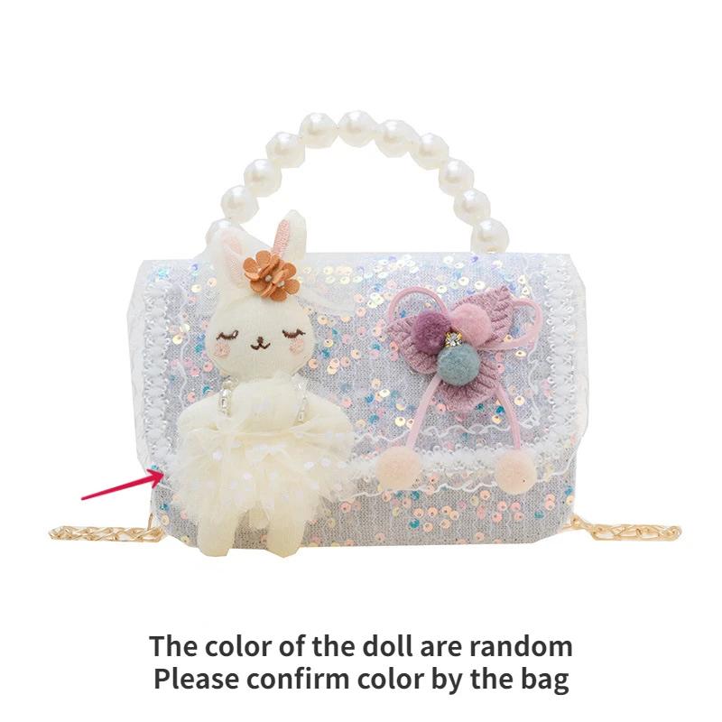 Cute Carto Doll Children's Shoulder Bags Fashi Pearl Handle Princess Girl Messenger Bag Sweet Novel Kid Change Purse Handbag