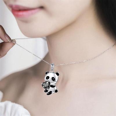 Bear Necklace Fashion Panda Necklace Pendant Necklace Chokers Collar Jewelry Gift Heart Round Shape Zircon Women Charm Chain