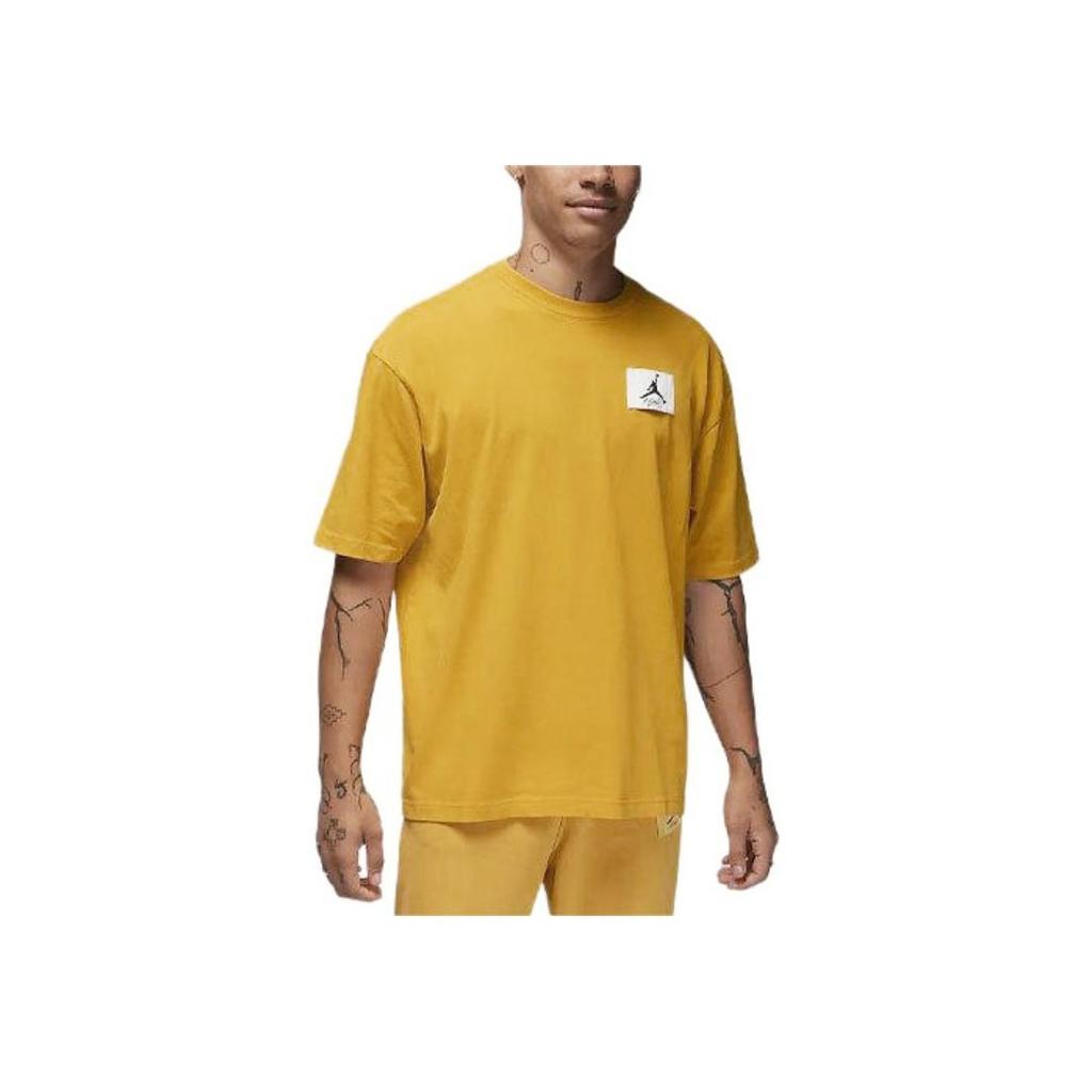 Jordan Flight Essential Logo Print Ribbed Crew Neck Short Sleeve Drop Shoulder T-Shirt Men Tops Rust-Yellow DZ0605-752