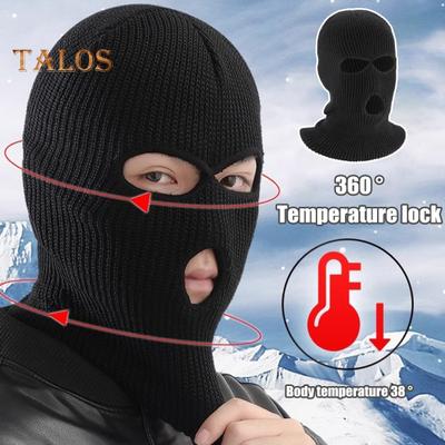 Winter Cycling Headgear Solid Color 3-Holes Cold Weather Thermal Hat Outdoor Activities Warm Knitted Hat