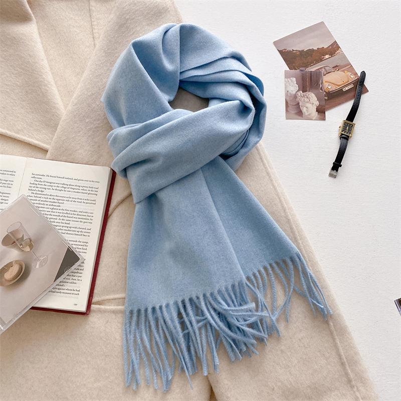 Luxury Wool Scarf For Women Fashion Warm Cashmere Scarves Korean Style Solid Knitted Shawl Wrap Pashmina Bandana Christmas Gift