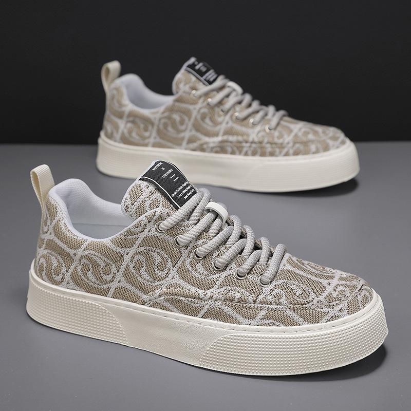 Canvas shoes men's low-top summer new niche low-top printed board shoes men's platform sports and leisure trendy shoes