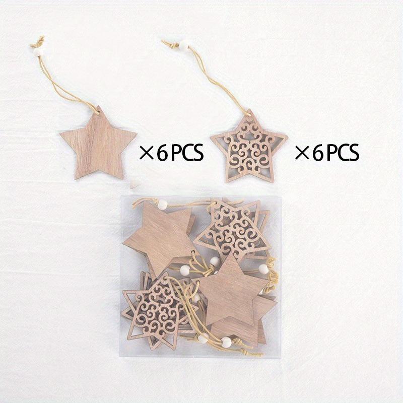 

Festive Wooden Christmas Ornaments with Snowflake Star and Heart Designs for Home Tree Decor Holiday Party Supplies DIY Crafts