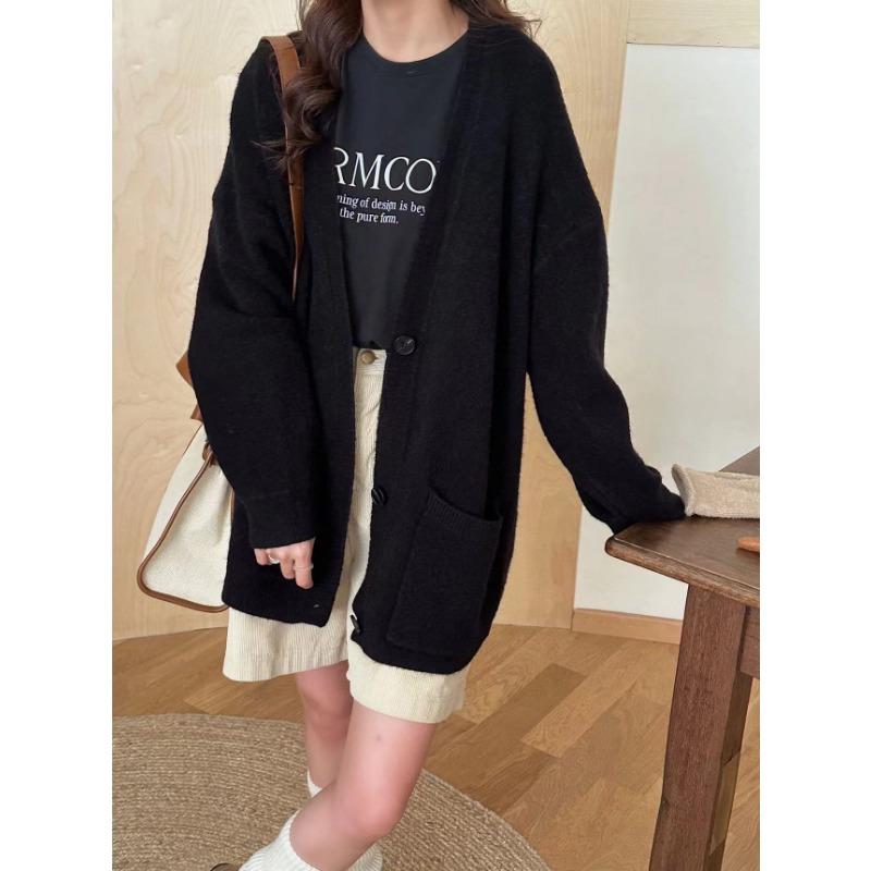Simple and versatile sweater jacket top women's autumn and winter new loose large size fashion soft waxy knitted cardigan