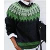 Womens Geometric Color Block Crewneck Sweater Loose Fit Long Sleeve Pullover Knit Top