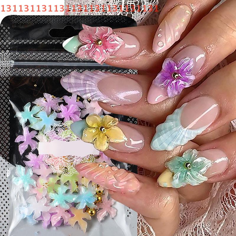 50/100Pcs Nail Decoration DIY Manicure Accessories Mixed Lily Flower Steel Ball Nail Art Charms 3D Soft Resin