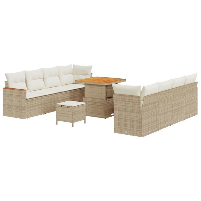 VidaXL Ensemble de canapé de jardin 11 pièces avec coussins beige en poly rotin acacia 3364966