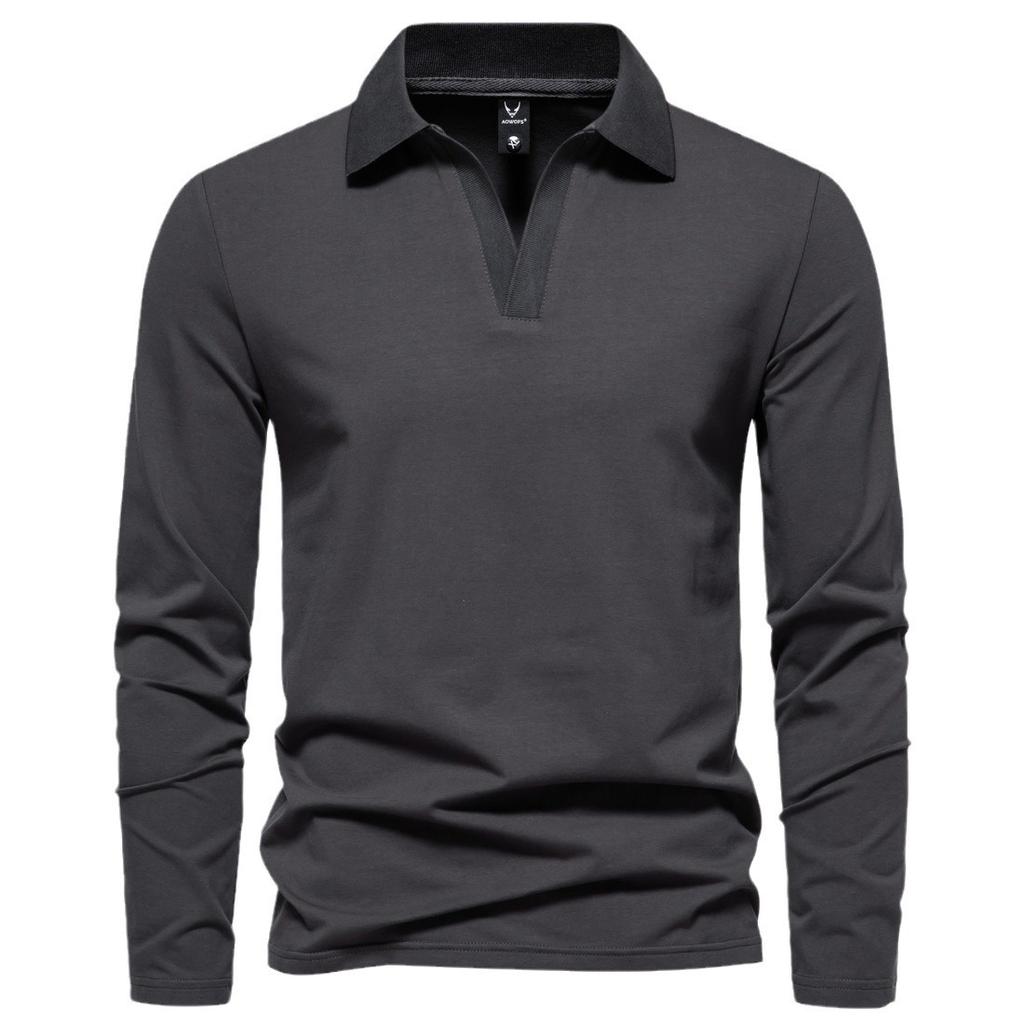 Men’s Vintage Long Sleeve Solid Polo Shirt