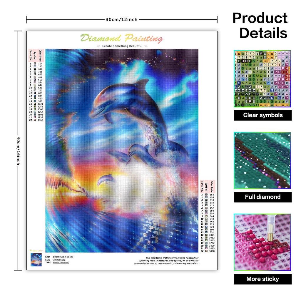 Frame Diamond Painting Dolphin Full Round Cross Stitch Embroidery Animal Diamond Mosaic Home Decor 30x40cm