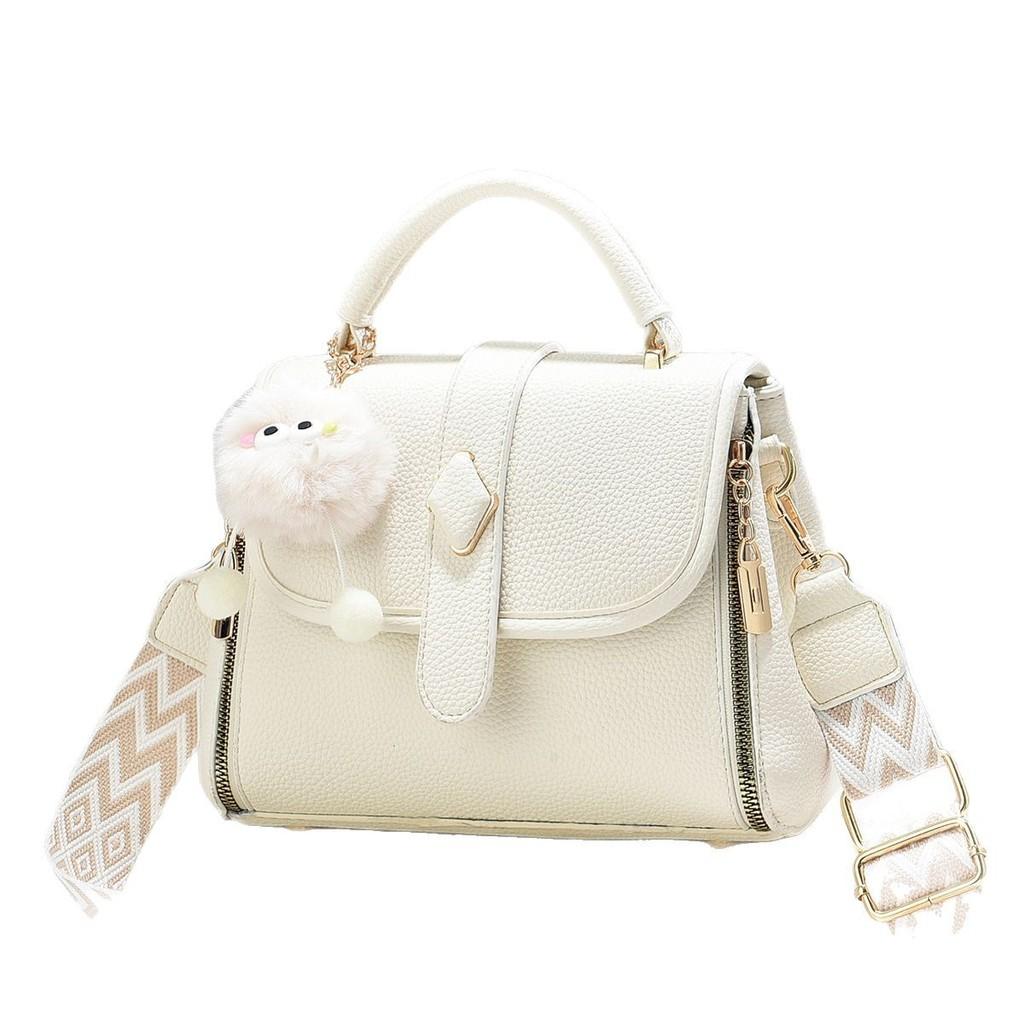Simple Solid Color Lychee Texture Women Casual Shoulder Bag Pendant With