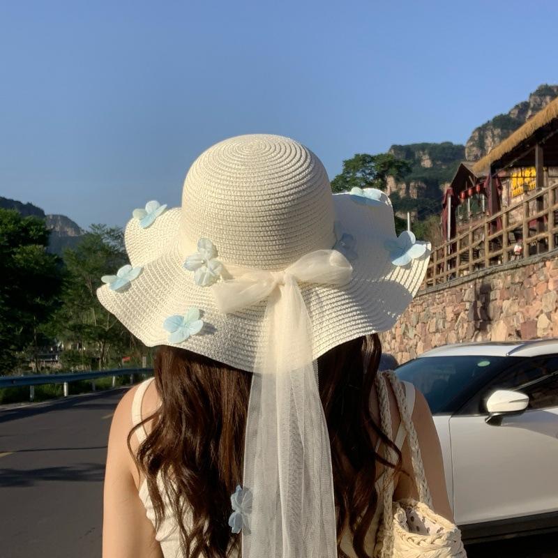Small Fresh Pastoral Sweet Bow Sun Hat Children Beige Straw Hat Straw Hat Versatile Summer Photo