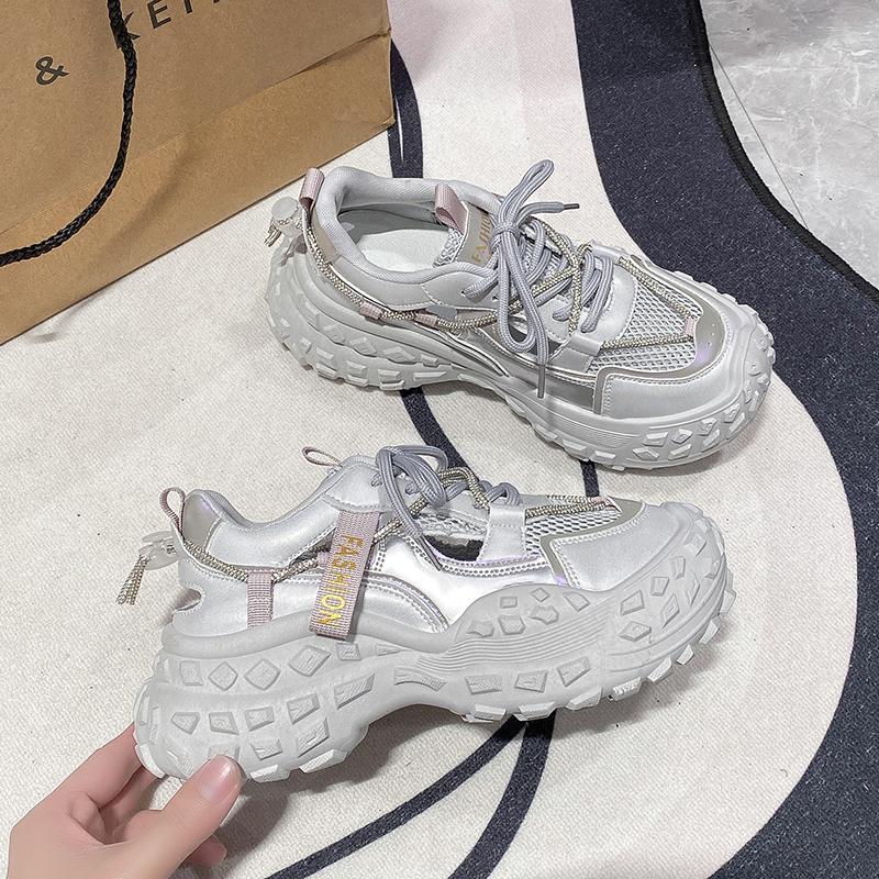 fashion Women's Running Shoes Handsome and Fashionable Sports Shoes Mesh Breathable 2024 New Versatile Thick-soled Student Sports Shoes