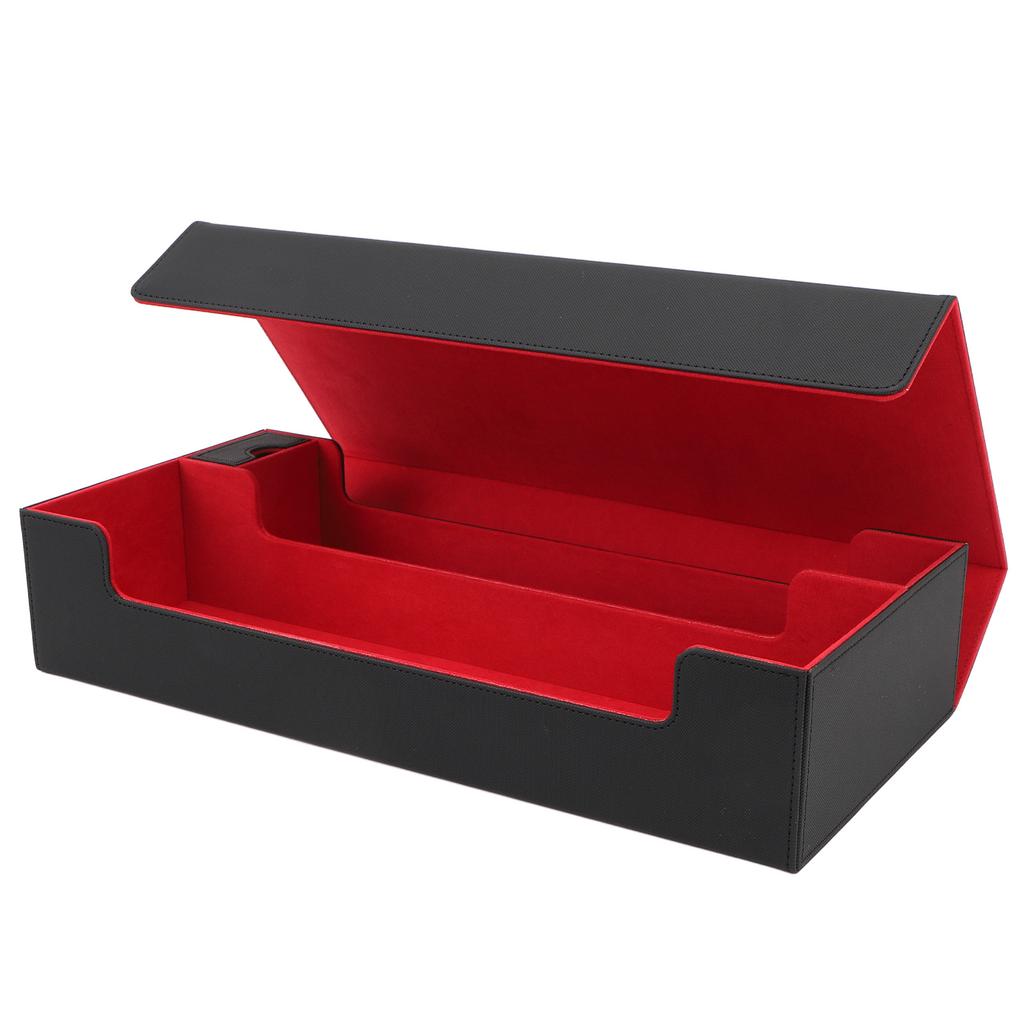 Card Storage Box PU Leather Magnetic Closure Card Deck Case with Drawer for Over 550 Game Cards Black Red