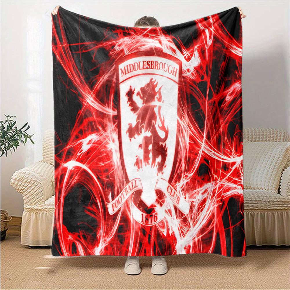 Football Club Middlesbrough Flannel Blanket, Soft Polyester, Modern Design, All-Season for Camping, Travel, Gifts for Holidays or Birthdays