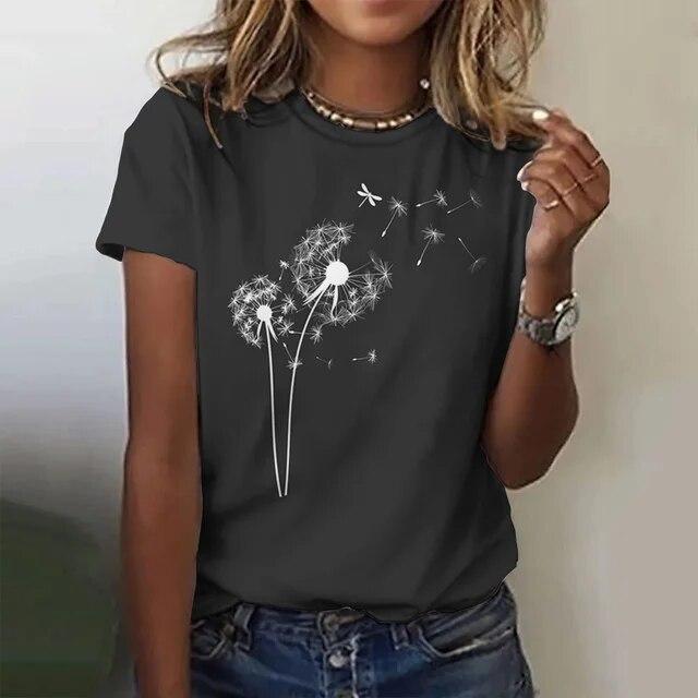 Damska koszulka 3d Dragonfly Printed Girls Top Street O-Neck z krótkim rękawem modna koszulka letnia codzienna koszulka dla kobiet