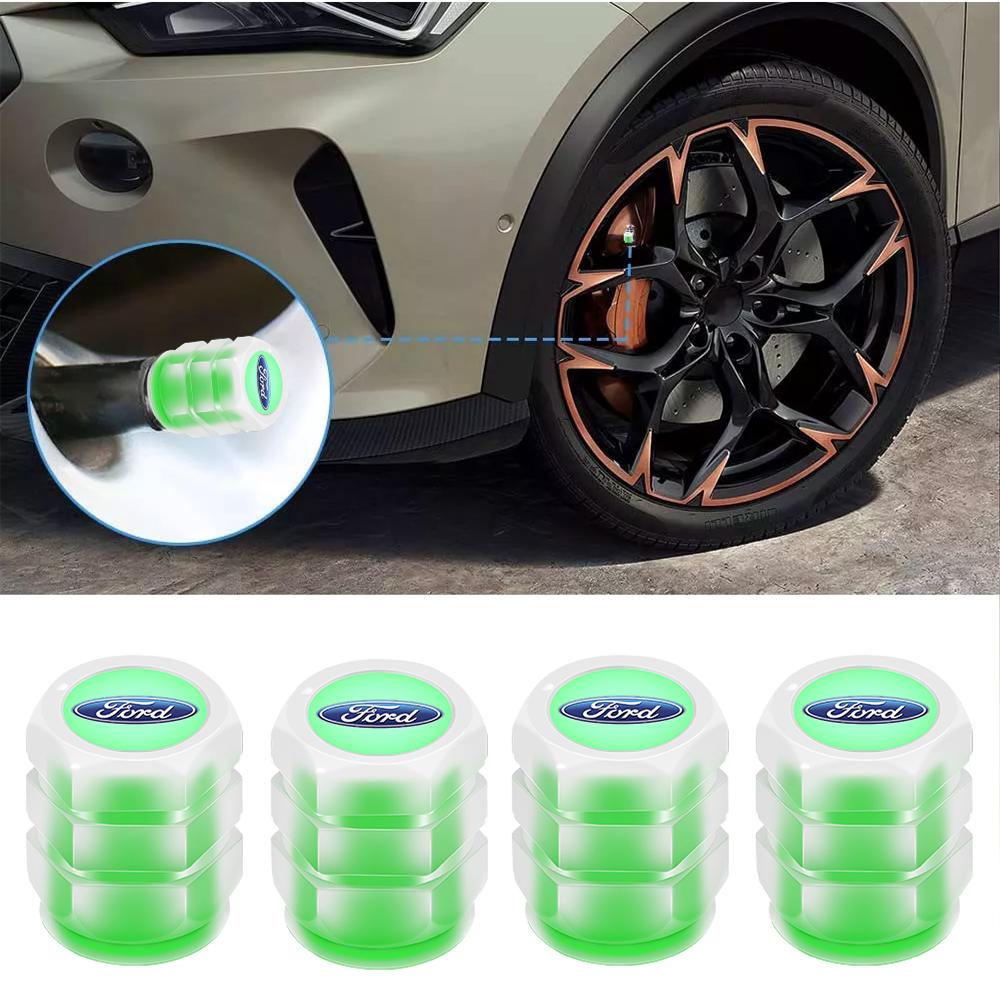 4Pcs Car Tyre Hub Luminous Caps Wheel Tire Valve Cover For Ford Mustang Focus Mondeo S-MAX Taurus Escape Kuga Mk3 Fiesta Ranger gzcp67